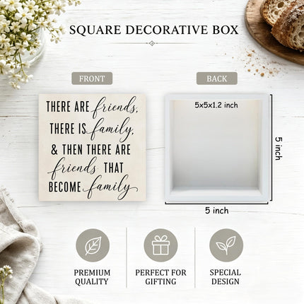 Friendship Family Wooden Signs - Friends Family Decor, Moving Away Gifts for Couples, Friendship Wood Block Plaque Box Signs Home for Shelf Table Decorative, 5x5 Inch