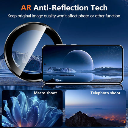 for Samsung Galaxy S25 FE Camera Lens Protector, Individual Metal Ring Tempered Glass Lens Cover, [Strong Adsorption] Scratch Resistant Ultra-Thin HD Clear Lens Cover, 1 Set-Black Ring