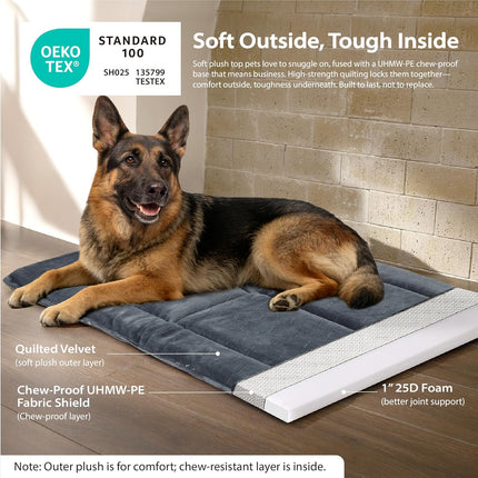 Chew Proof Dog Mat - Indestructible Durable Kennel Mat for Aggressive Chewers, Machine Washable, Chew Proof Dog Crate Pad with Reinforced Corners, Indoor Use for Medium Dogs, Grey, 35"x22"