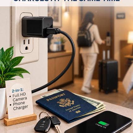 Plug-in Full HD Dome Camera - Reliable 1080p Pet Cam with Motion Detection - Easy No-WiFi Setup & Data Protection - Ideal for Pet Nanny Use, with 64GB Card