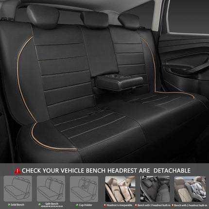 CAR PASS Universal FIT Piping Leather Car Seat Cover, for suvs,Van,Trucks,Airbag Compatible,Inside Zipper Design and Reserved Opening Holes (Full Set, Black and Beige)