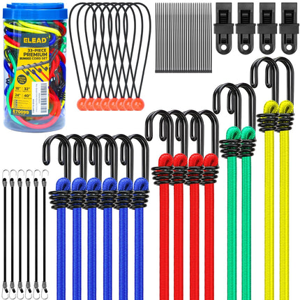 Bungee Cords Heavy Duty Outdoor: 20 Pcs Rubber Bungee Cords with Hooks in a Storage Jar Includes 10", 18", 24", 30", 36", 48" Bungee Cord for Camping, Tent, Fastening Items