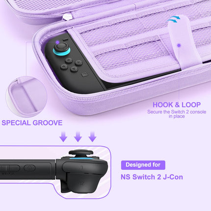 innoAura Switch 2 Carrying Case for NS Switch 2 (2025), with 9 Game Card Slots, Protective Travel Storage Case, Cute Pendant and Sticker, Purple