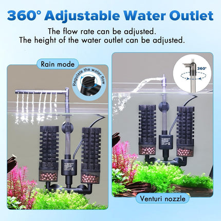 hygger Electric Aquarium Sponge Filter, 3.5W Quiet Fish Tank Filter Pump with 2 Spare Sponge & Bio Media Balls, Adjustable Outlet Venturi & Rain Mode(M for 10-40 Gal Fish Tank)