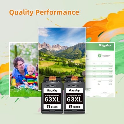 63XL Black Ink Cartridge (2-pack) High-yield for HP Ink 63 63XL HP63 XL Combo Pack Works for DeskJet 1112, 2130, 3630 Series; ENVY 4510, 4520 Series; OfficeJet 3830, 4650, 5200 Series Printer F6U62AN