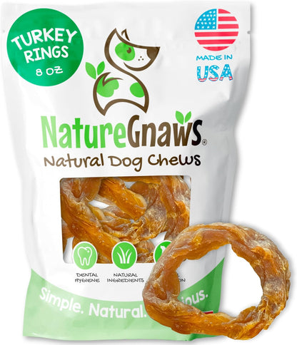 USA Turkey Tendon Rings for Dogs (8oz) - Delicious Grain Free Reward Snack for Small, Medium & Large Breeds - Premium