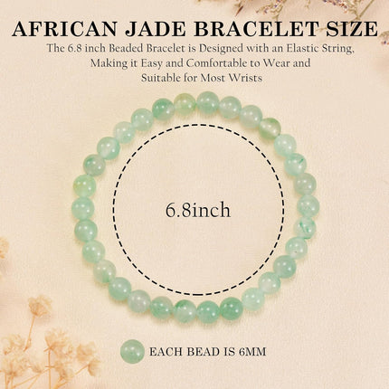 African Jade Bracelets for Women Men 6.8 inch African Jades Crystal Round Beaded Stretch Bracelet Natural Gemstone Handmade Polishing Stone for Spiritual Healing Meditation Yoga