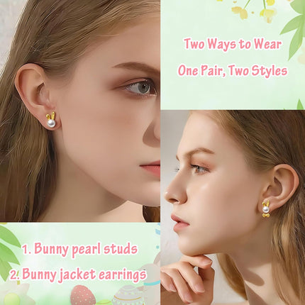 Trinckle Pearl Earrings for Women, Gold Pearl Drop Earrings for Grils Boho Silver Dangle Earring, White Bridal Dangling Bow Earings for Wedding or Mothers Day Jewelry, Ball Prom Bridesmaid Accessories