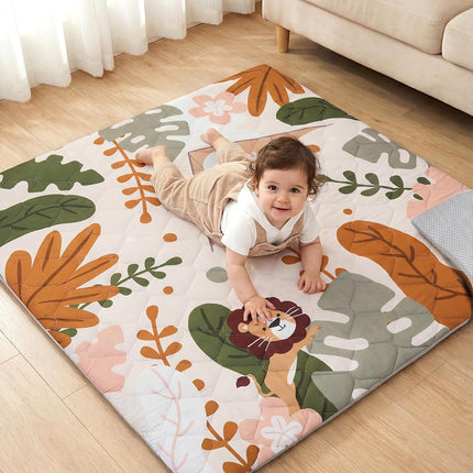 Joypony Baby Play Mat for Floor 50×50in, Quilted 1.6in Extra Thick Crawling Mat for Toddlers, Non-Slip Kids Play Mats for Playpen with Washable Removable Cover, Boho