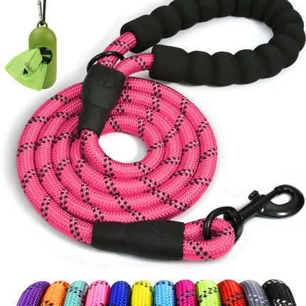 Correa de cuerda para perros medianos y grandes, 6 FT con mango acolchado, negro