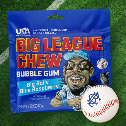 Big League Chew Big Rally Blue Raspberry Bubble Gum - Bold Blue Raspberry Blast | Perfect for Baseball Games, Teams, Concessions, Parties, and More | Pack of 12 Bags (2.12oz Each)