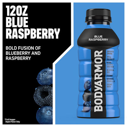 BODYARMOR Sports Drink, Blue Raspberry, Electrolyte Drink Hydration, 12 Fl Oz Bottles (8 Pack), Flavored Coconut Water with B Vitamins & Antioxidants