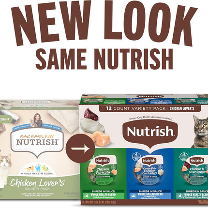 Nutrish Grain Free Chicken Lover's Whole Health Blend Variety Pack Wet Cat Food, 2.8 oz. Cup, 12 Count (Rachael Ray)