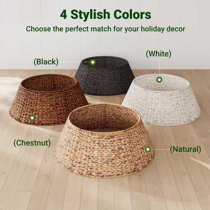 28 Inch Woven Rattan Christmas Tree Collar, 5-Piece Xmas Tree Skirt
