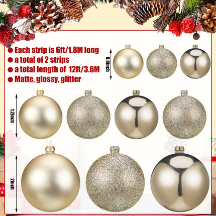 2 Pcs 6 ft Christmas Ball Ornament Garland, Champagne Gold