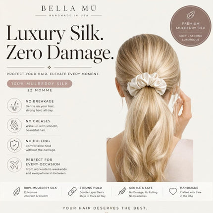 Mulberry Silk Scrunchie for Women 22 Momme – Large Hair Tie – No Damage, Anti-Frizz – Double Elastic – For Curly, Wavy, Straight, Thick & Fine Hair – 1 Pack – Handmade in USA | Bella Mū(Cardinal Red)