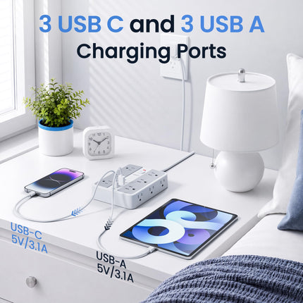 6 FT/ 2400J Surge Protector Power Strip, 12 Outlets, 6 USB (3 USB C) - photo 4