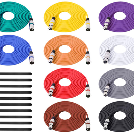 10 Pack XLR Cable 15ft Multicolor Male to Female Microphone Audio Cables