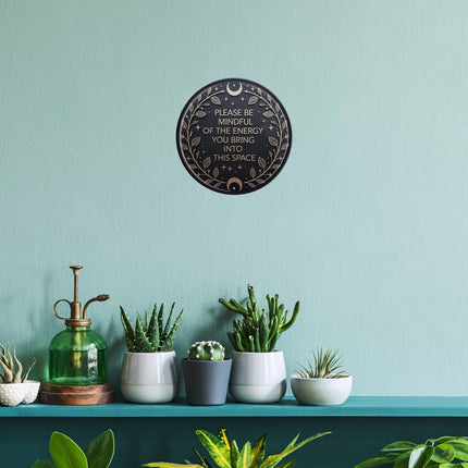 Letrero de metal Mindful Energy 8x8in redondo, placa inspiracional para decoración de pared de oficina, regalo positivo