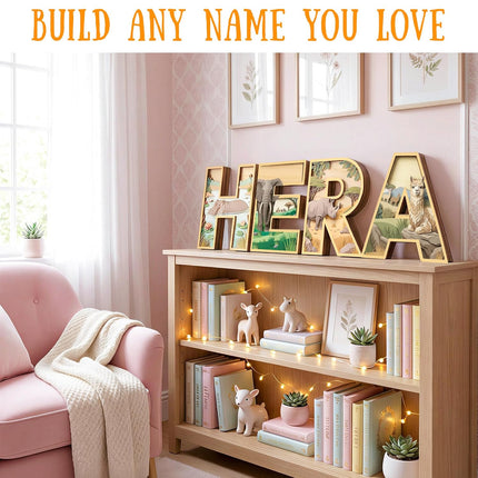 Personlized Layered Wooden Letters for Wall Decor, Wild Animal Wooden Nursery Letters, Wood Alphabet Name Signs for Kids Room, Letras Personalizadas para Decorar, Nursery Decor, Playroom Decor