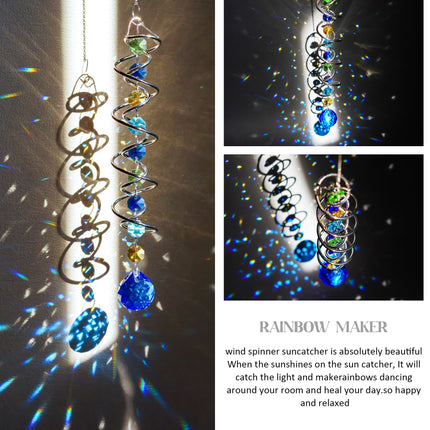 20.5in Sea Blue Crystal Gazing Ball Spiral Wind Spinner Suncatcher