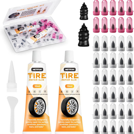 40 PCS Tire Repair Rubber Nails Kit with 2 Tubes of Black Tire Sealant Glue, 2026 New Screw in Tire Plugs Kit, Fast Self-Service Tire Repair Screws Kit for Car Motorcycle Truck Tractor Puncture Repair