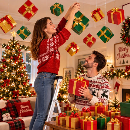24 Set Christmas Hanging Ceiling Decoration 3D Gift Box, Classic