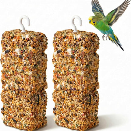 2 PCS Natural Bird Grain Treat Sticks, Blend Foraging Toys for Stress Relief, Metal Hook, for Budgies, Cockatiels, Lovebirds, Conures, Parakeets, Small to Medium Birds