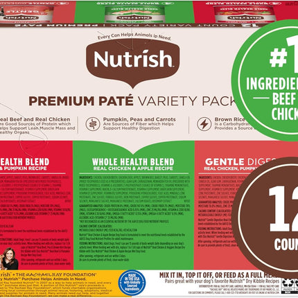 Nutrish Gentle Digestion and Whole Health Blend Premium Paté Variety Pack Wet Dog Food, 13 oz. Can, Pack of 12, Packaging May Vary (Rachael Ray)