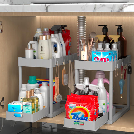 2 Pack Pull-Out Storage Organizers, Under Sink Organizer and Storage for Bathroom & Kitchen,Multi-Purpose Under Cabinet Organizers and storage Black