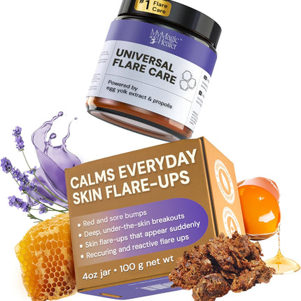 MyMagicHealer Universal Flare Care – Multi-Purpose Solution | Skin Flare-Ups - Hidradenitis Suppurativa, Folliculitis, Boils, Cysts | Anti-Chafing | Irritated Skin Relief w/Propolis & Egg Yolk 4 oz
