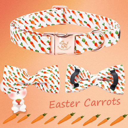 Elegant little tail Easter Dog Collar, Carrots Pet Collar with Bowtie Cute Pink Pet Bow Puppy Collars Adjustable Dog Collars for Medium Dogs