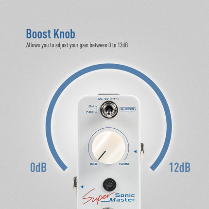 Clean Boost Pedal with Buffer and +12dB Gain, Mini Pure Boost Guitar Bass Effects Pedal - photo 3