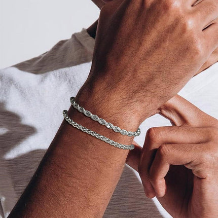 Bracelets for Men Jewelry as 2 PCS Silver/Gold Bracelet for Men Chain, 7-10In Stainless Steel Bracelets for Men Easter Basket Stuffers for Boys Pulseras Para Hombres Mens Accessories