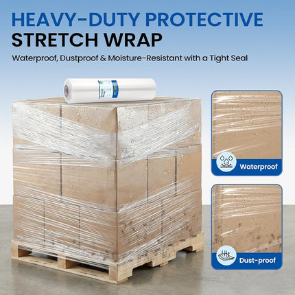 Stretch Film Wrap 15 Inch x 1200 Feet Self-Adhering Shrink Wrap Roll with Plastic Handles Industrial Strength up to 500% Stretch Wrap for Moving, Packing, Pallet Wrapping (2 Rolls, 60 Gauge)