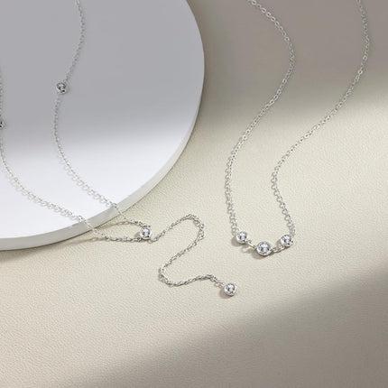 DALI Long Gold Necklaces for Women, Dainty Layered Lariat Sterling Silver Plated Y Shaped Necklace Stack Non Tarnish Cross CZ Pendant Long Chain Choker Adjustable Necklaces Jewelry for Vacation Christmas