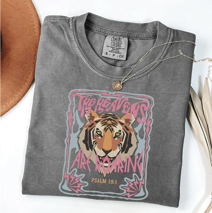 The Heavens are Roaring Tiger Psalm 19:1 Tee – Bold Christian Faith Graphic T-Shirt - photo 3