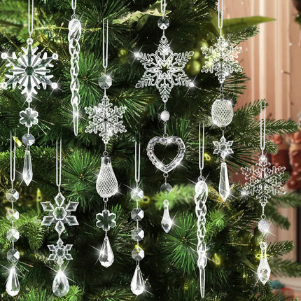 21Pcs Christmas Decorations for Xmas Tree Decor Clear Crystal Ornaments