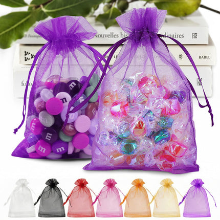 50PCS Organza Bags 5 x 7, White Small Gift Mesh Bags Drawstring Bulk