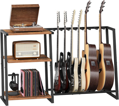 Guitar Stand, 3-Tier Guitar Rack with Adjustable Shelf for Record Player, Multi-Function Guitar Holder, Suitable for