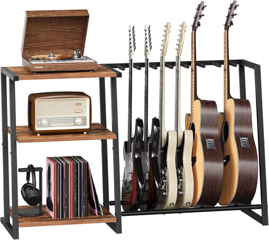 Guitar Stand, 3-Tier Guitar Rack with Adjustable Shelf for Record Player, Multi-Function Guitar Holder, Suitable for