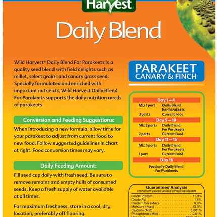 Wild Harvest Daily Blend for Parakeet, Canary, Finch & Small Birds, 2 Pounds