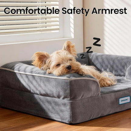 OhGeni Orthopedic Dog Bed Couch Cat Sofa for Small Sized Pets with Memory Foam, Machine-Washable Waterproof Removable Cover, Soft Comfortable Fabric, 22-inch (Gray)