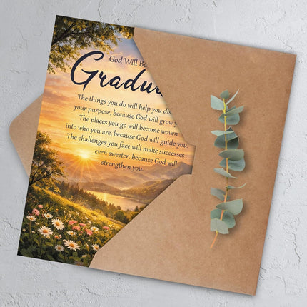 Christian Graduation Card, Religious Inspirational Greeting Card, God Will Be With You Graduate Bible Verse Gift for Christian Graduates