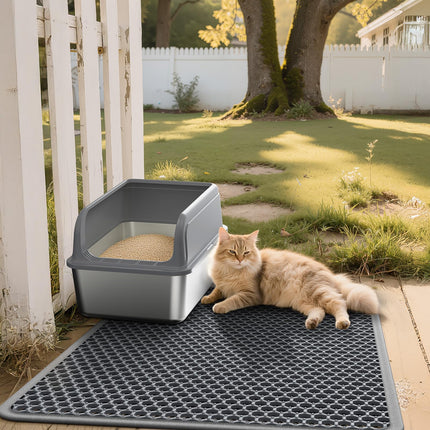 Cat Litter Mat, 23.2 x 14.6 in, Waterproof, Non-Slip, Grey