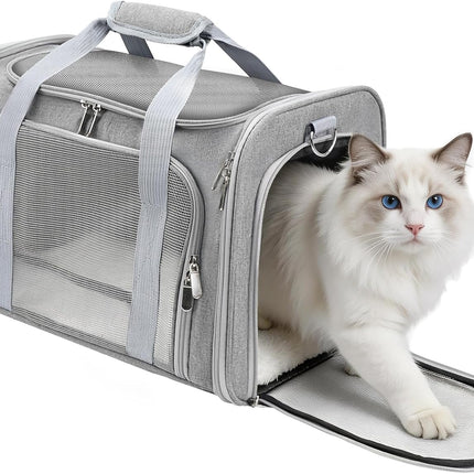 Cat Carrier Soft, Dog Carriers for Small Dogs/Large Cats (Up to 16lbs), with High Breathability, Shoulder Strap, Removable Pad, Pet Carrier Airline Approved, for Home Outdoor Travel (Gray)