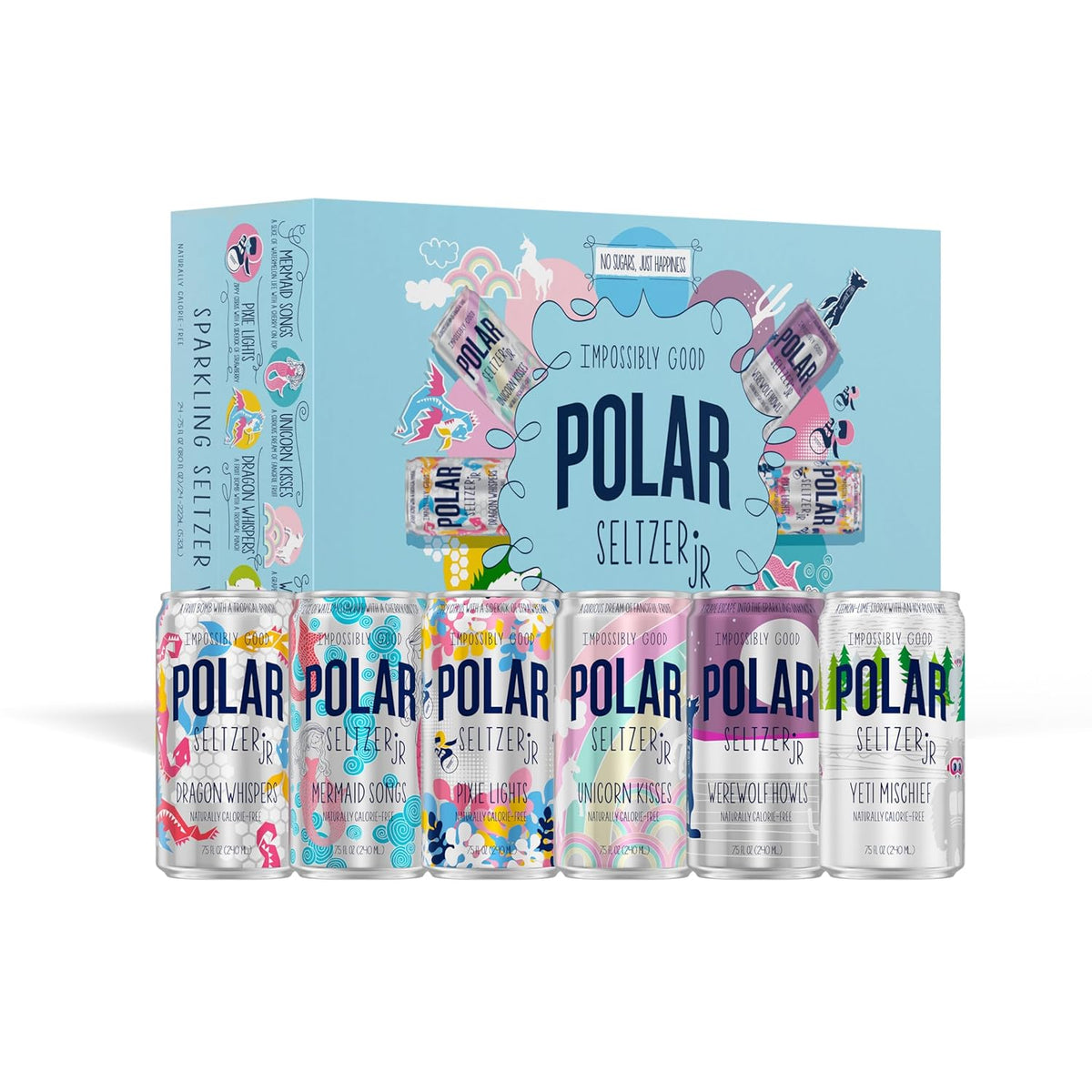 Seltzer Jr Variety Pack, 7.5 fl oz Cans, Pack of 24 Six Flavors, Mini Cans, No Sugar, No Sweeteners