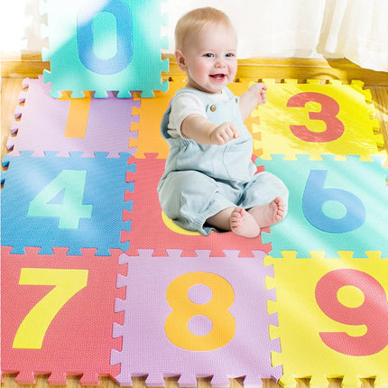 Interlocking Foam Tiles, Kids Foam Play Mat 11.8" Square Numbers Floor Puzzle EVA Numbers Floor Mat 10Pcs Number Tiles for Newborns, Toddlers, Kids..