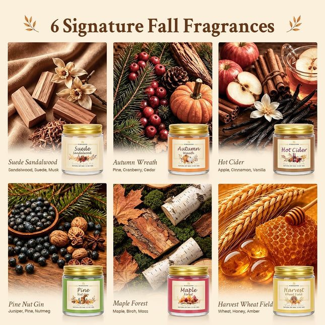 Velas de otoño aromáticas para el hogar, set de regalo de 6 velas aromáticas de otoño para mujer