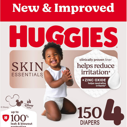 Huggies Size 4 Diapers, Skin Essentials Baby Diapers, Size 4 (22-37 lbs), 150 Count (6 Packs of 25), Packaging May Vary